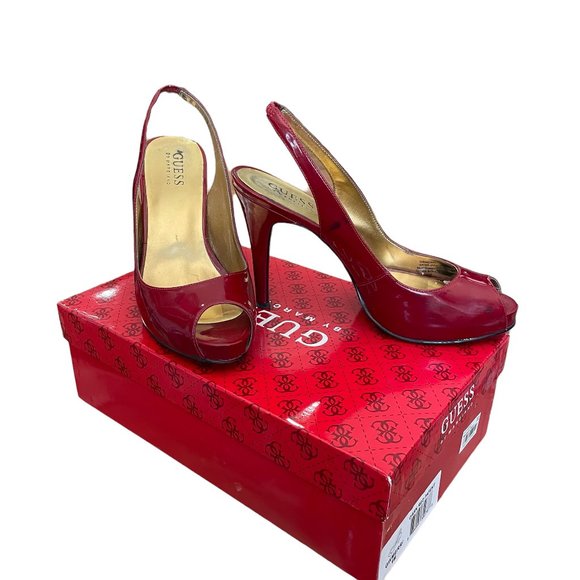 Guess Red Platform Patent Leather Slingback Heels Size 6 - Picture 1 of 8